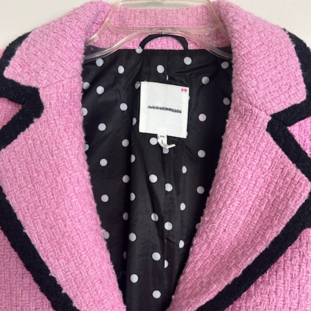 Anthropologie Avec Les Filles Contrast Pink Tweed Jewel Lined Blazer NWT - Picture 5 of 16
